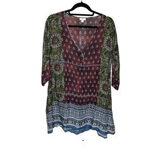 Dylan Tunic Top V Neckline Lightweight Mandala Hippie Bohemian Size M